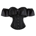 New Women Steampunk Plastic Boned Shoelace Closure Ruffled Jacquard Solid Firm Burlesque Fancy Dress Bustier Slim Waist Corset