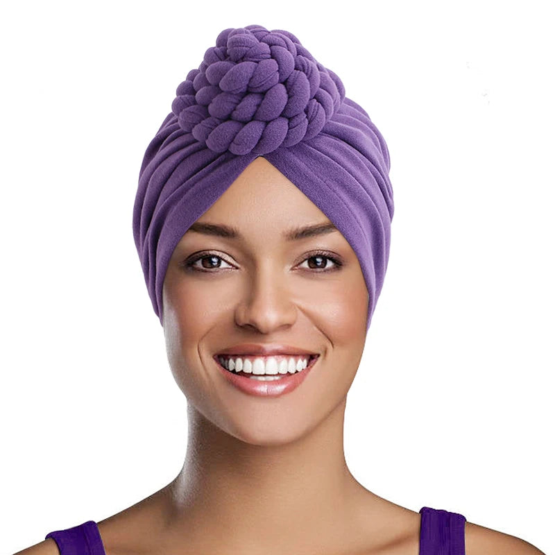 Wholesale Hot Women Knotted Plain Twist Cap Solid Twisty Turban Top Knot Turban Hat