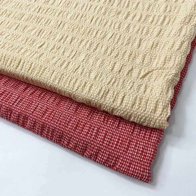 Harvest Fashion Woven Gingham Puckered Fabric TR Check Polyester Spandex Fabric Accessory Rayon Fabric for Children Cloth