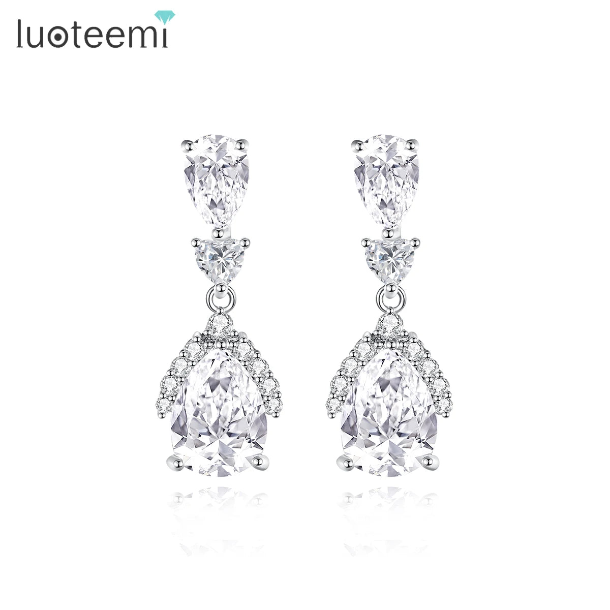 LUOTEEMI Fashion Jewelry Drop Statement Woman Earing Designer Wedding Elegant Cubic Zirconia Luxury Earrings