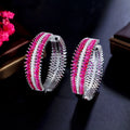 Genuine Marquise Cut Cubic Zirconia Pave Fuchsia Red CZ Big Chunky Round Two Sided Hoop Earrings for Women Luxury Jewelry Gifts