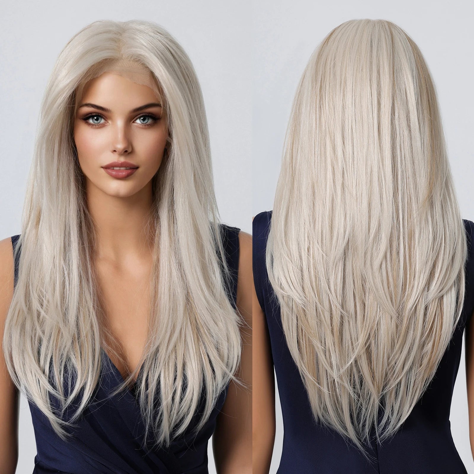 In Stock 13*6 Lace Wig Future Fiber Silver White High Quality Natural Smooth Straight Tube Durable Soft Real Photo