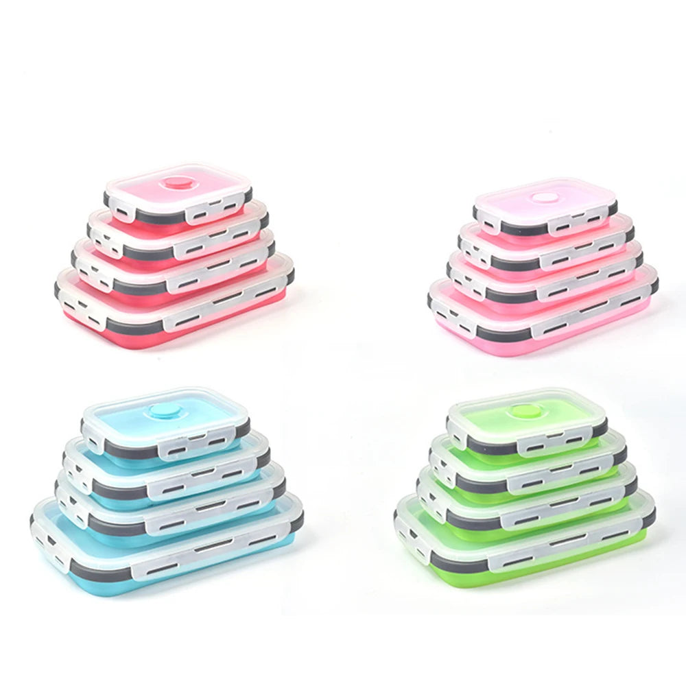 Foldable Silicone Rubber Multifunction Customizable Food Storage Collapsible Lunch Box Lids Microwave Dishwasher Freezer Kitchen