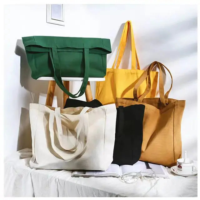 Wholesale Large Cotton Canvas Shoulder Bag for Women Foldable Eco-friendly Reusable Shopping Tote Letter Casual Grocery Use