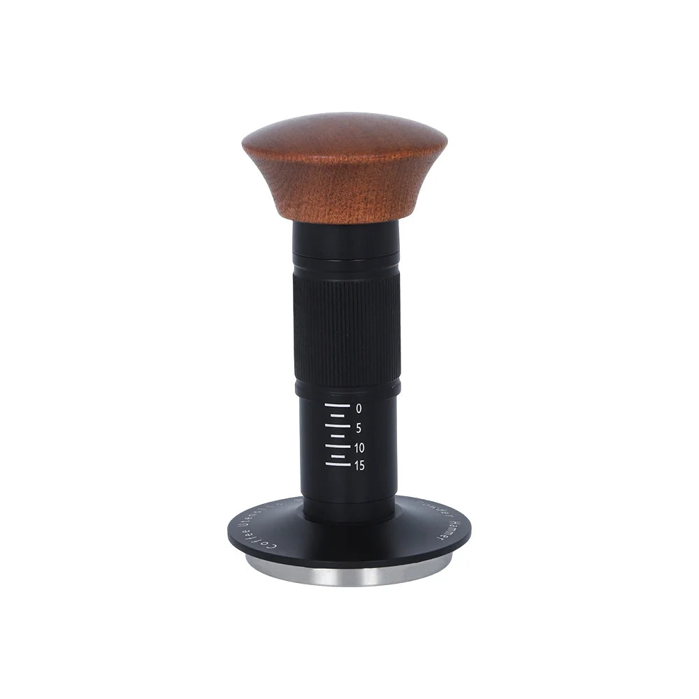 Stainless Steel Base Wooden Handle 53 58Mm Adjustable Calibrated Spring Loaded Coffee Powder Press Espresso Coffee Tamper 51Mm