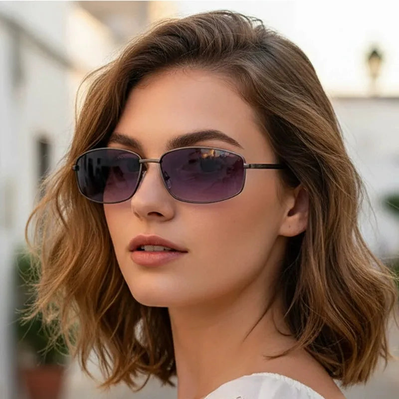 ADE WU XA8055 Fashion Metal Frame Gradient Square Sun Glasses Brown Lenses UV400 Driving Sunglasses Men Women Retro Black Shades