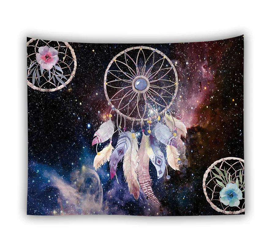 Psychedelic Moon Dreamcatcher Feather Eco-Friendly Knitting Hippie Large Bohemian Portrait Tapestry Wall Cloth Carpet Ceiling