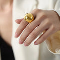 High End 18K Gold Plated Stainless Steel Trendy Jewelry Chunky Gradient Band Rings Simple Cambered Surface Bezel Setting Inlay