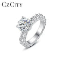 CZCITY Diamond Moissanite Wedding Luxury 2CT Engagement Iced Out  Lady 925 Sterling Silver Ring Jewelry Women
