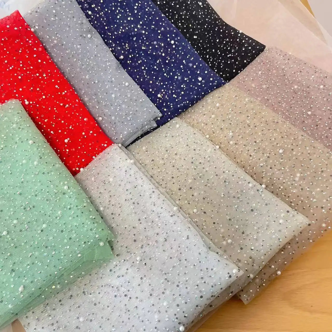 Colourful Sequins Beaded Hot Diamond Lace Mesh Fabric Bridal Wedding Dress Veil DIY Sewing Fabric for Bags