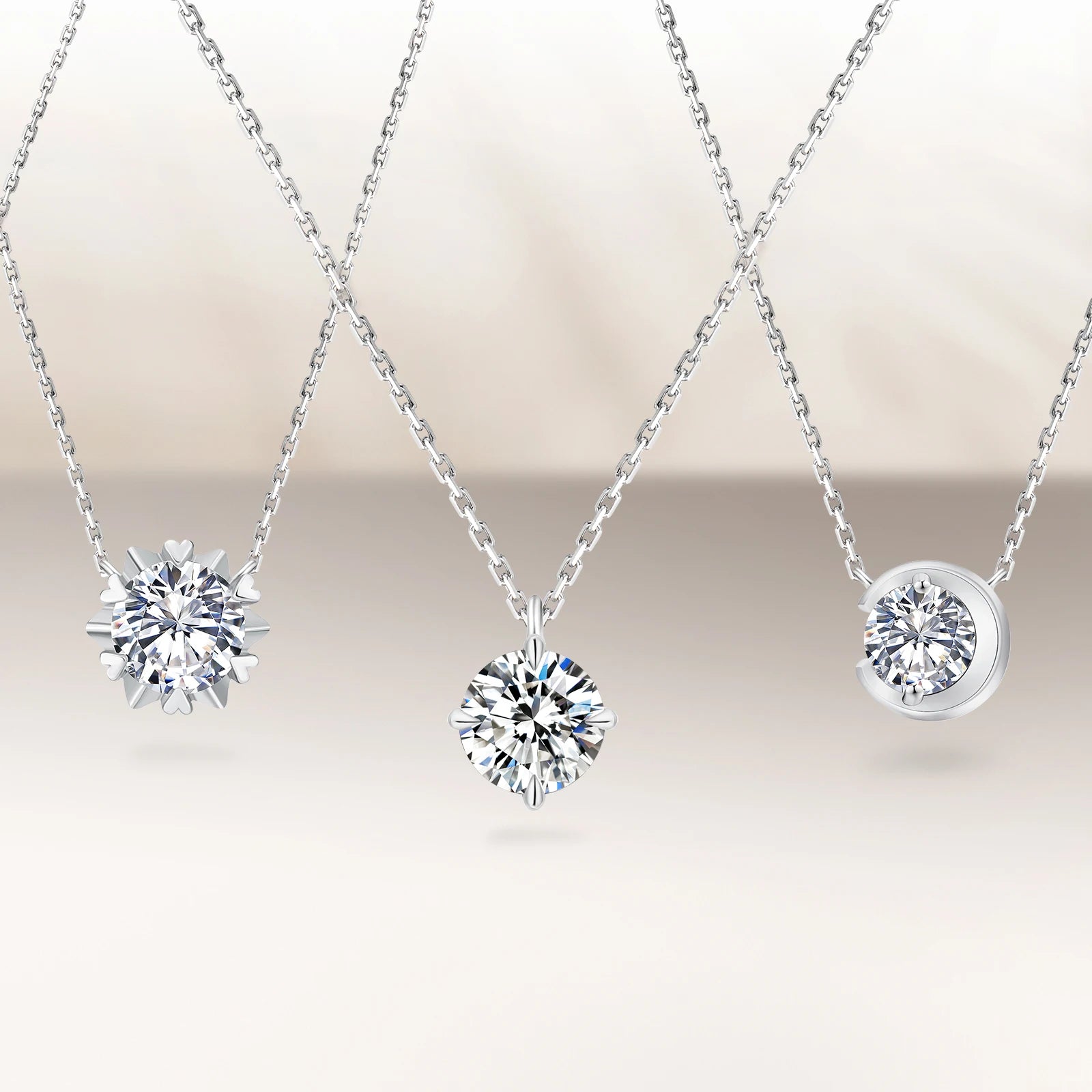 In Stock VVS1 Moissanite Pendant Necklace 1CT 14K White Gold Plated 925 Silver Chain GRA Certified Romantic Women's Necklace