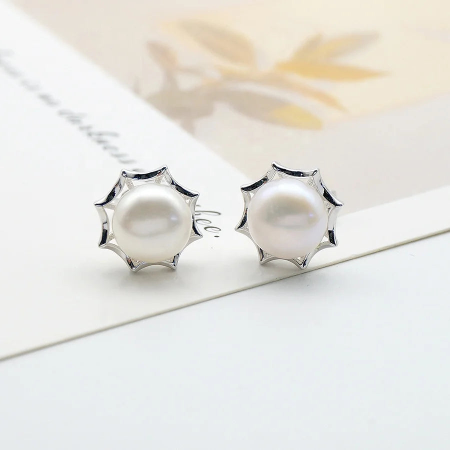 Wholesale Sterling S925 Silver Pearl Earring Genuine Silver Pearl Earrings Fine Jewelry