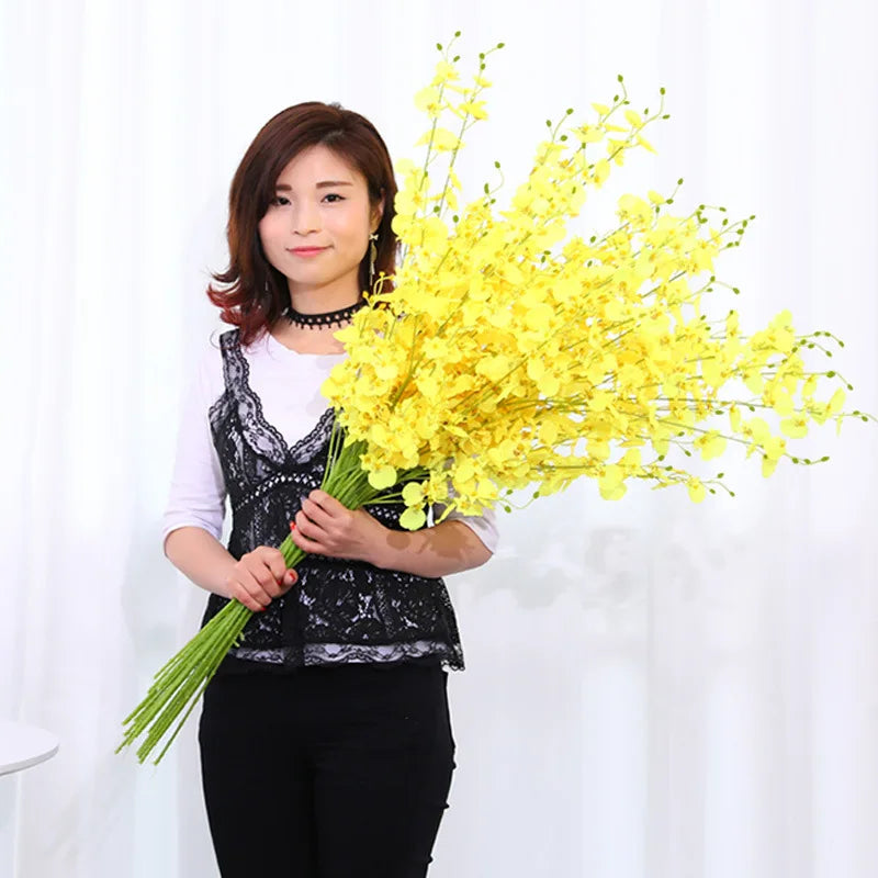 Wall 5-fork Dance Orchid Wedding Flower Arrangement Home Decoration  Artificial Flower Dancing Orchid Bouquet Living