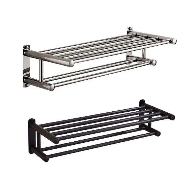 Modern Hotel Bathroom Accessories Double Towel Rack 2-Tier Wall-Mounted Polished Stainless Steel Fashion Design
