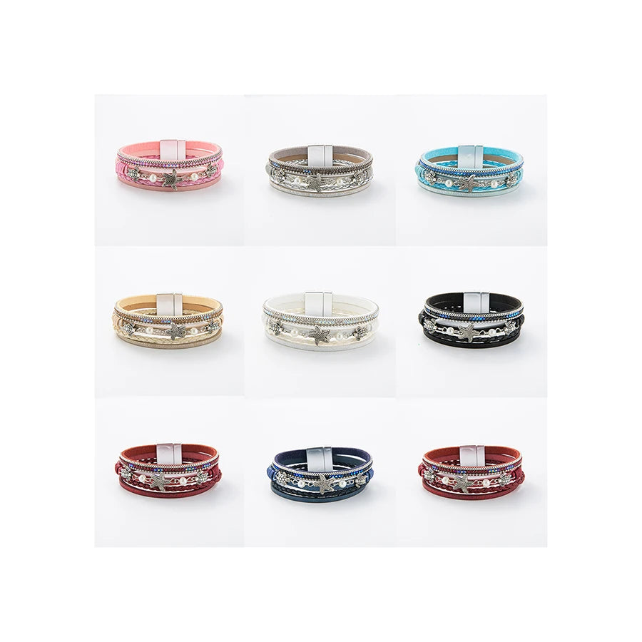 BOXUAN Wholesale Shell Star Accessories Ladies Magnetic Bracelet Multi-layer Leather Bracelet