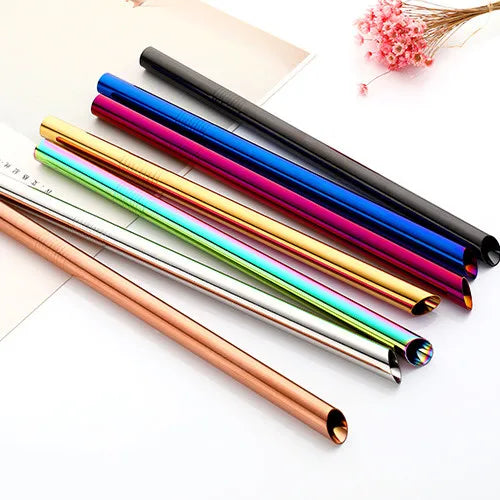 250*12mm Custom Logo Stainless Steel Straw Reusable Metal Boba Straw With Pouch