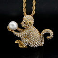New Hip Hop Fashion Trend Natural Freshwater Pearl Stainless Steel Full Diamond Cute Monkey Pendant Necklace
