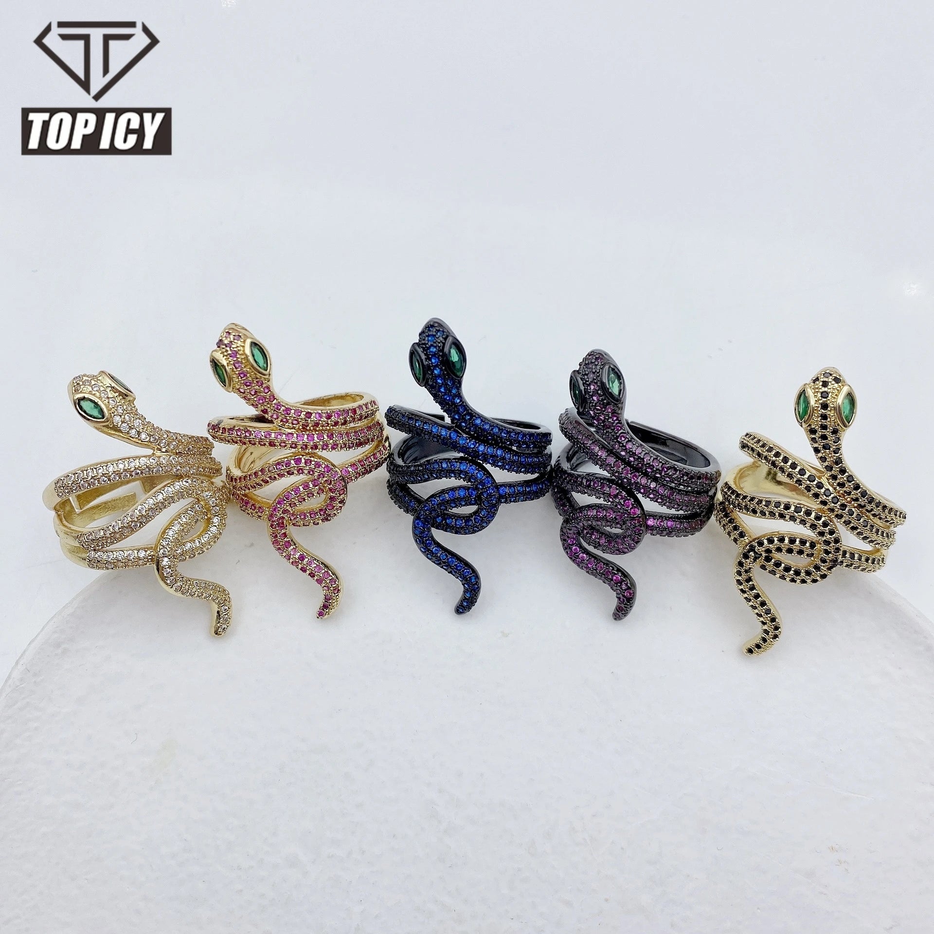 Snake Shape Diamond Ring Adjustable Fashion Jewelry Rings for Women Brass 18K Gold Plated 5A CZ Mens Rings