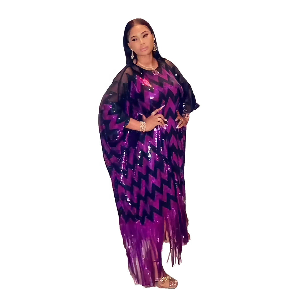 Direct Selling Abayas From Dubai Africa Sequin Dress Vitenge African Dress Boubou Africain Homme Tassel Sequin Women Polyester