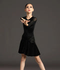 Professional Black Ballroom Latin Dancing Dresses for Competition Adult Girls in Polyester + Spandex for Sale