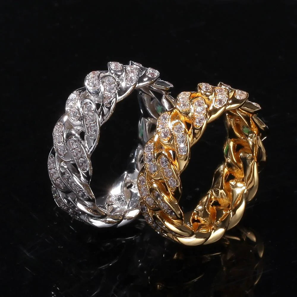 Free Sample Wedding Young Couple 8mm Cuban Ring Gold Plated Cubic Zirconia Diamond Prong Setting Ring Eternity Band Brass Ring