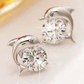 CAOSHI Fashion Jewelry 925 Silver Plated Diamond Cute Animal Ear Stud Dolphin Sparkling Zircon Stud Earring for Women