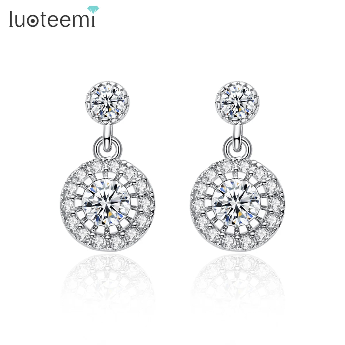LUOTEEMI Fashion Unique Platinum Plate 3A Cubic Zircon Round Women Small Cute Earrings for Girls