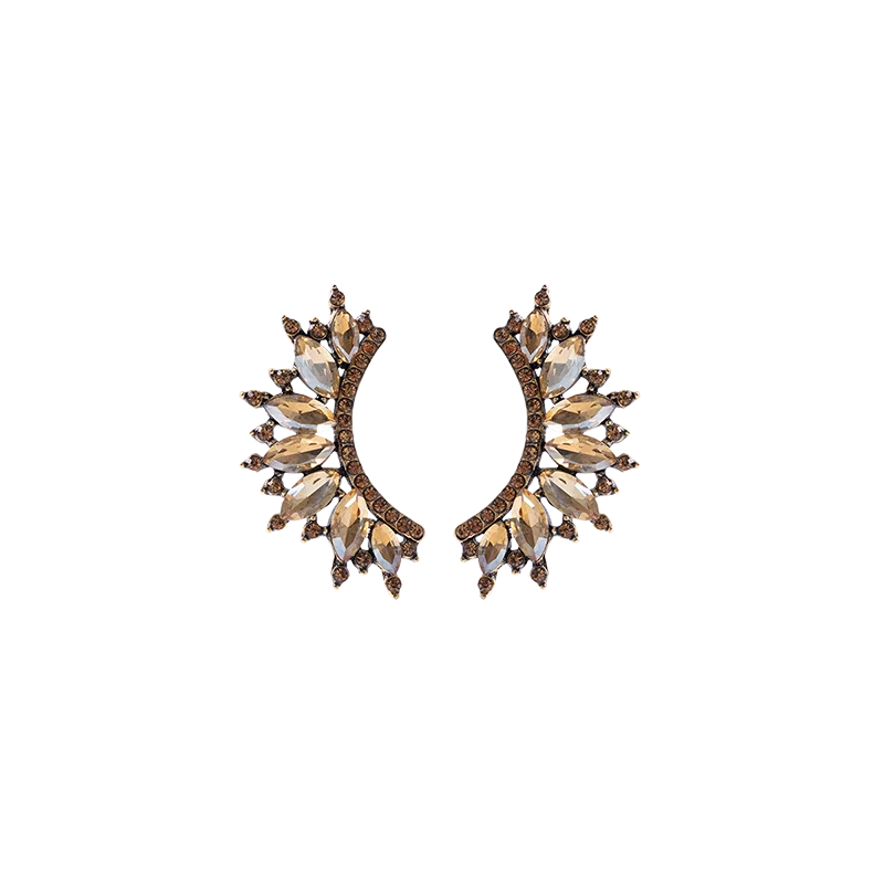 Hot Sale Glass Crystal Semicircle Drop Earrings Shiny Rhinestone Crystal Geometric Stud Earrings for Girl