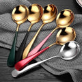 Korean Style Gold Plated 304 Stainless Steel Soup Spoons New Arrival Bulk Metal Camping Coffee Dinner Dessert Utensils