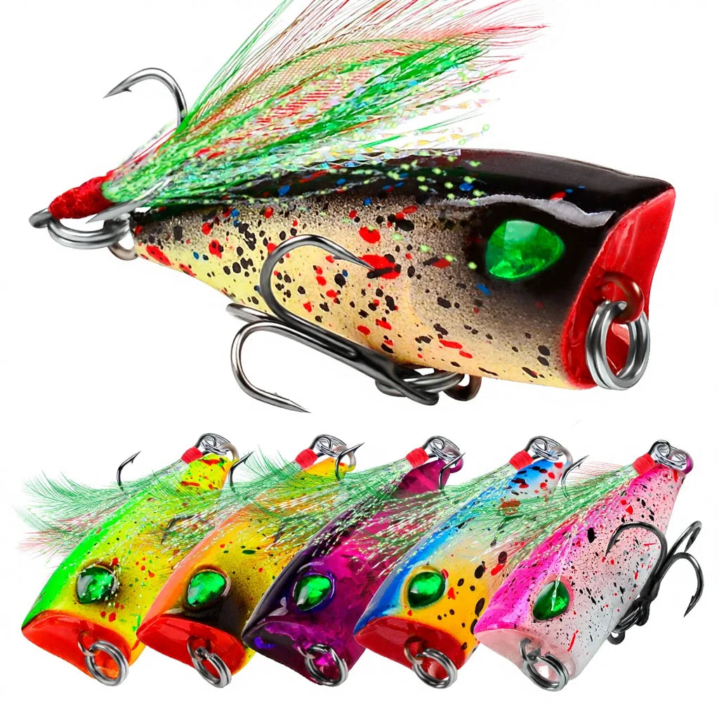 NEWMAJOR 4.3cm 4g Plastic Floating Popper Bait with Treble Hook Hard Fishing Lure