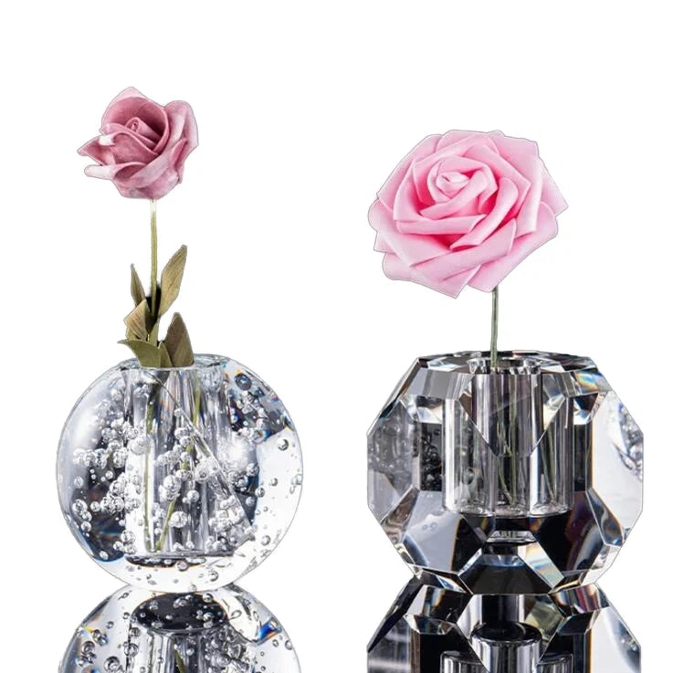 Modern Decorative Handmade Wedding Table Decoration Small Round  Crystal Glass Flower Vase Home Decor