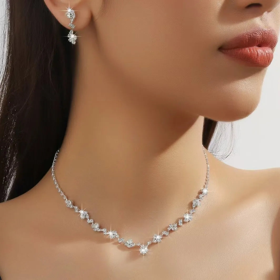 Fashion Necklace Wedding Dress Collarbone Chain Necklace Earring Jewelry Set for Women