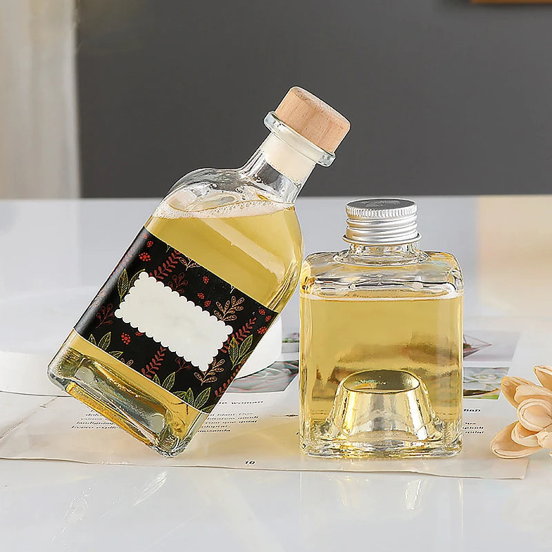 Square Highly Sealed Housekeeping Refillable 5oz 8oz Wine Glass Dispenser Bottle with Custom Cork Threaded Metal Screw Cap