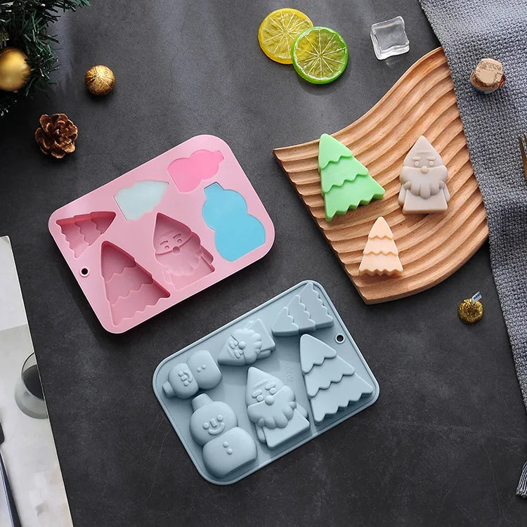 6 Different Sizes Christmas Theme Silicone Mold for Cake and Chocolate Snowman Santa Claus Tree Design