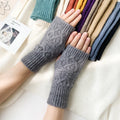 Landfond Unisex Winter Warm Half-cut Jacquard Knitted Gloves-Plain Solid Color Daily Outdoor Cycling & Sports