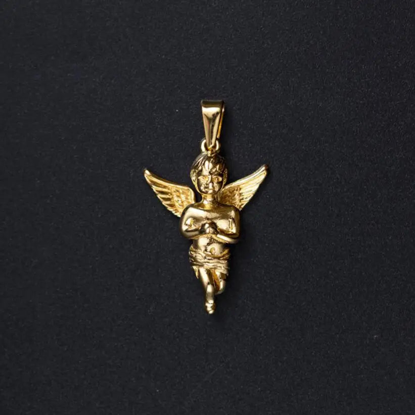 In Stocks PVD Gold 3d Solid Angel Pendant Charm Stainless Steel Religious Cupid Angel Pendant Jewelry for Women Gifts