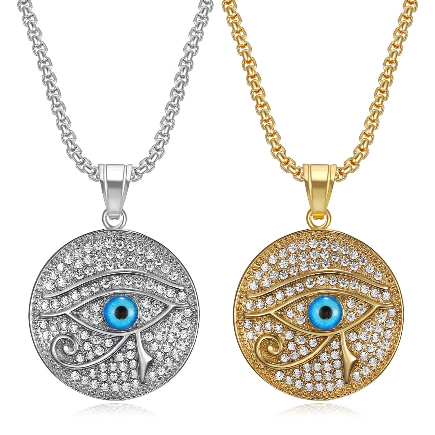 Vintage Stainless Steel Eye of Horus Pendant Necklace for Men Women Hip Hop Full Zircon Chain Trendy Amulet Jewelry Gift