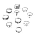 10 Pcs/Set Vintage Personality Silver Rings Hollow Out Love Ring  for All Fingers Women Stainless Steel Ring Set Jewelry