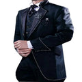 Trendy One Button Navy Long Blazer Groom Tuxedos Groomsmen Men's Wedding Party Prom Suits (Jacket+Pants+Vest+Tie) Bespoke Plus
