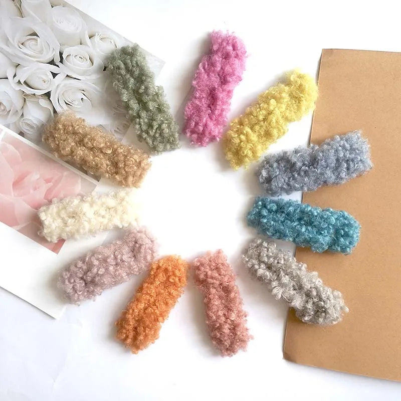 Hot Style Lovely Wool Roll Hair Clip New Autumn Winter Girls square BB Clip Wholesale
