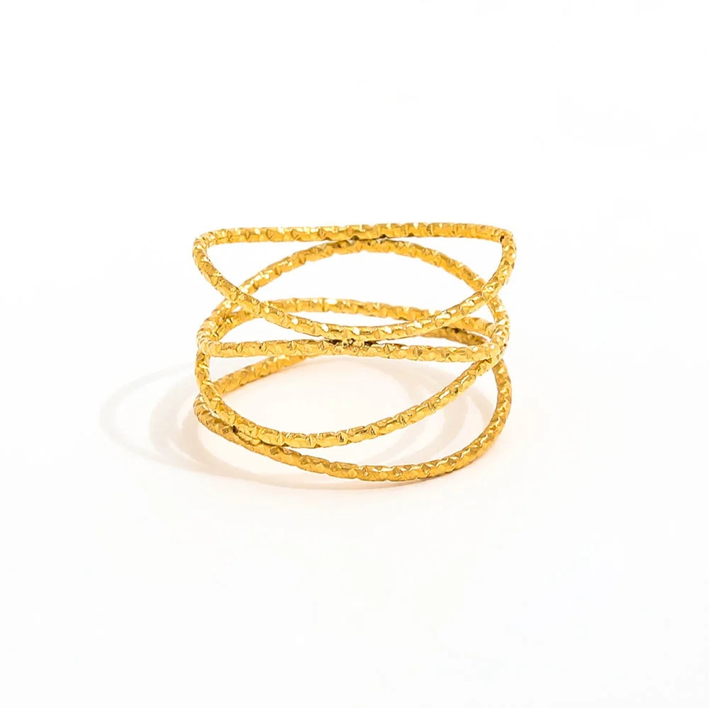 High End 18K Plain Gold Line Multi-layer Cross Curve Ring Stainless Steel Trendy Simple Gold Plated Jewelry