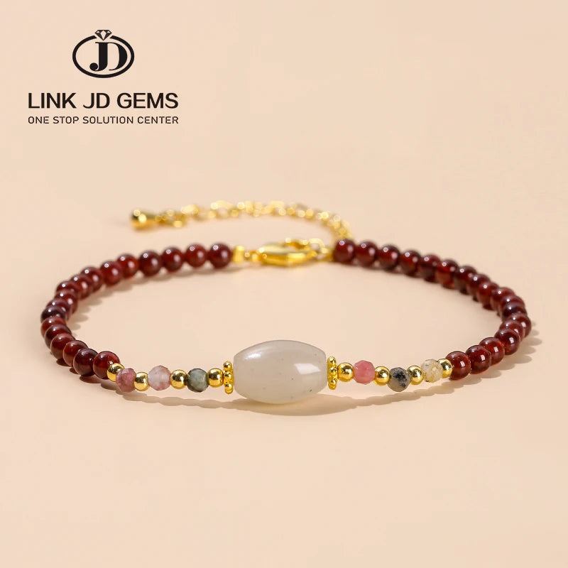 JD Wholesale Classic Gold Plated Natural Stone Stretch Faceted Tourmaline Spacer Beads 5A Natural Garnet Lucky Charm Bracelets