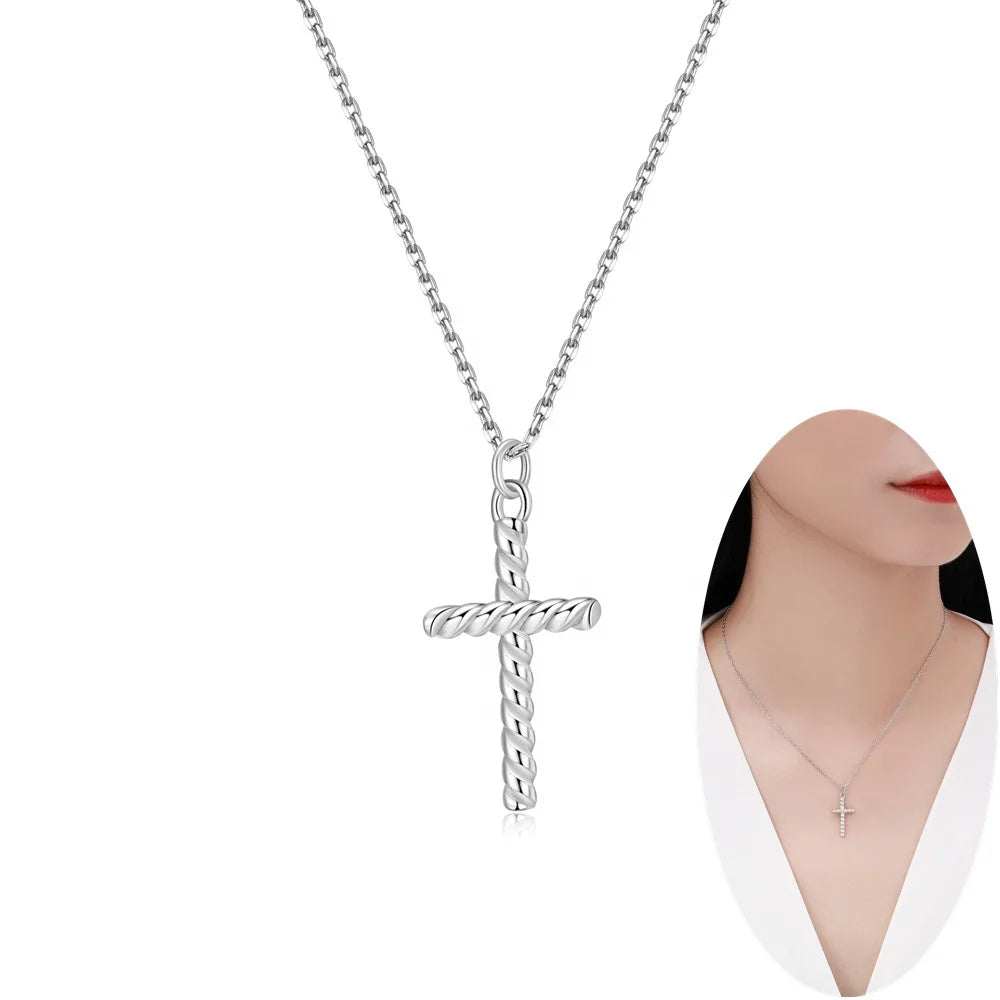 NEW Wholesale Simple Fashion 925 Sterling Silver Platinum/Gold Plated Wedding Cross Link Chain Jesus Religious Clavicle Gift