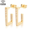 Top Icy Hip Hop Jewelry Fashion Rectangle Full Diamond Earring Gold Plated Cubic Zircon Hoop Earrings for Women