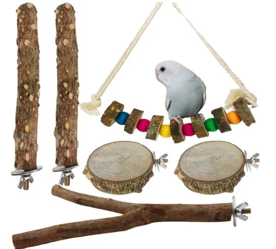 Sturdy Bird Toy Stand Funny Interactive Wooden Perch Jump Platform Prickly Ash Wood Bite-Resistant Pet Toy