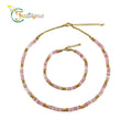 Fatingna Opal & Natural Agate Necklace Set Fine Stainless Steel PVD Gold Pearl-Gold Plated Link Chain Fashionable Pink Jewelry