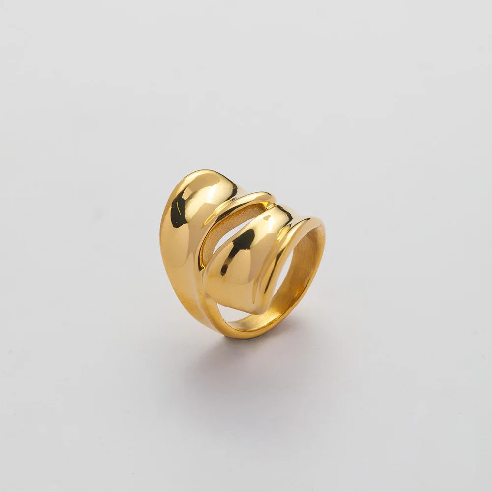 YF2683 Custom Hip Hop Tarnish Free 18K Stainless Steel Gold Plated Waterproof Jewelry Geometric Irregular Chunky Ring