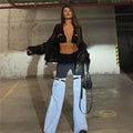 Summer Y2K Streetwear Blue High Waist Straight Leg Denim Jeans Pants for Women