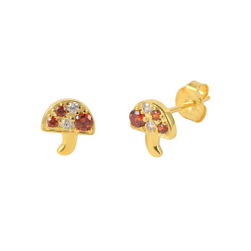 Gold-plated Mushroom Earrings Diamond Color Creative Personality Earrings