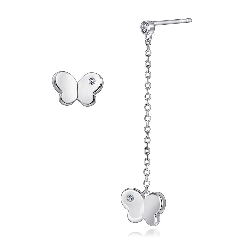 Wholesale Custom 925 Silver Butterfly Shape Long Chain Dangle Asymmetrical Earring